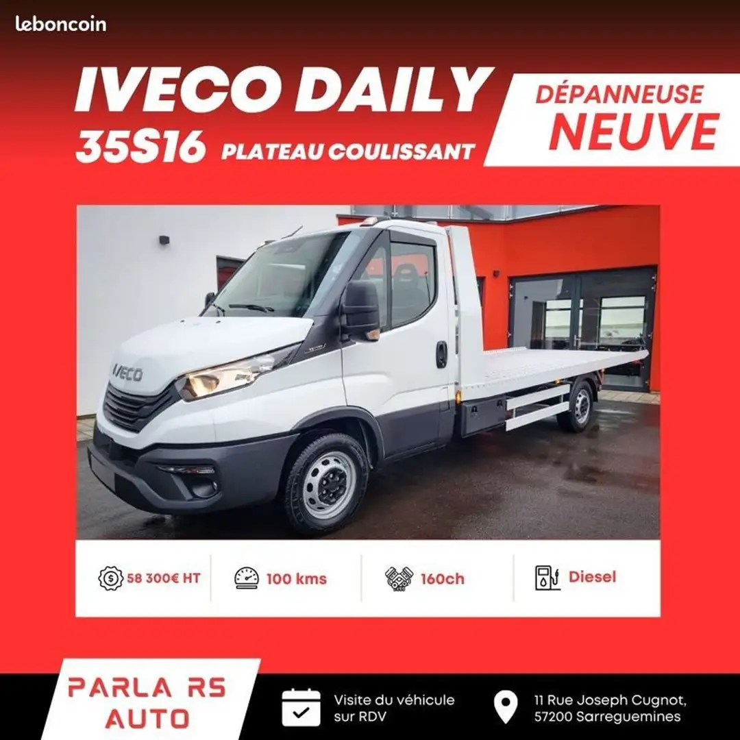 Iveco Daily 35S16 160ch porte voiture neuf plateau coulissant Blanc - 1