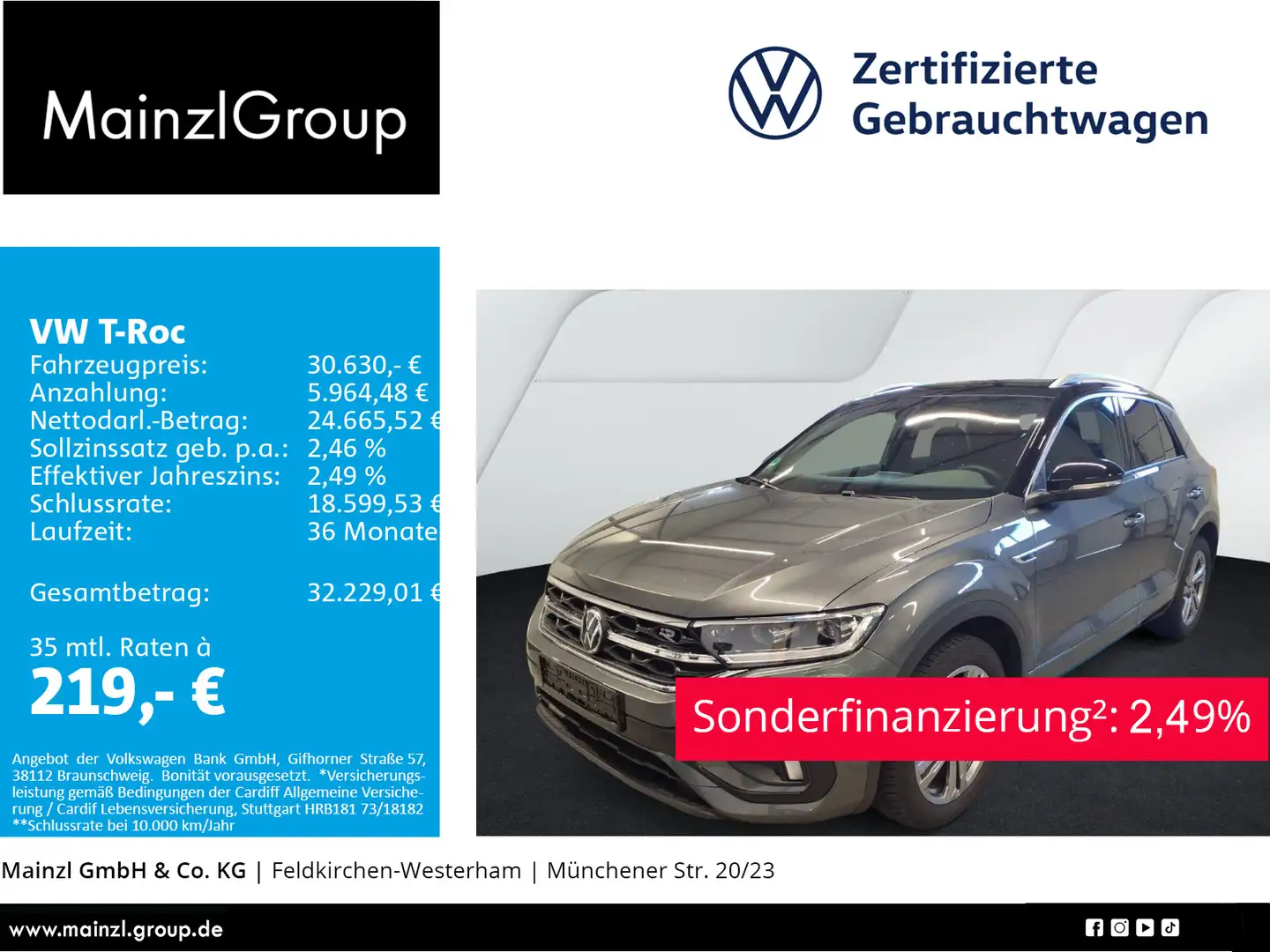 Volkswagen T-Roc 1.5 TSI DSG R-Line AHK Kamera ACC Navi SHZ Grau - 1