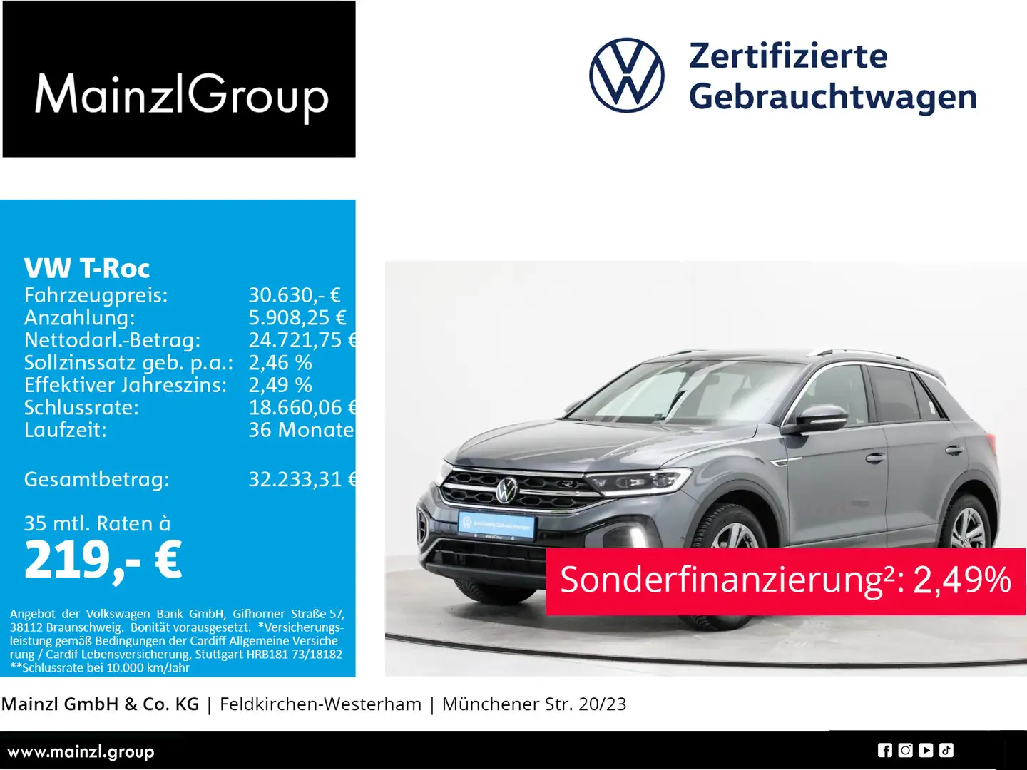 Volkswagen T-Roc 1.5 TSI DSG R-Line AHK Kamera ACC Navi SHZ Grau - 1