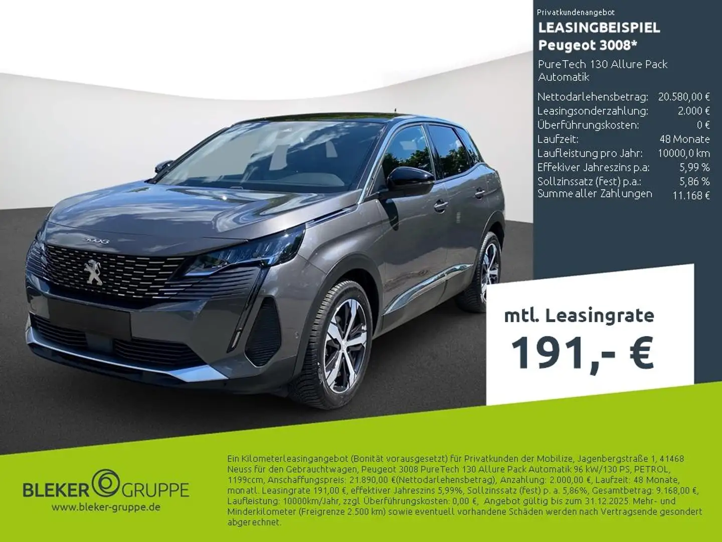 Peugeot 3008 PureTech 130 Allure Pack Automatik Grau - 2