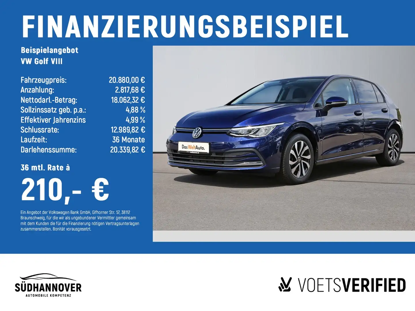 Volkswagen Golf VIII Active 1.5 TSI NAVI+LED+SHZ+PDC+GRA Bleu - 2