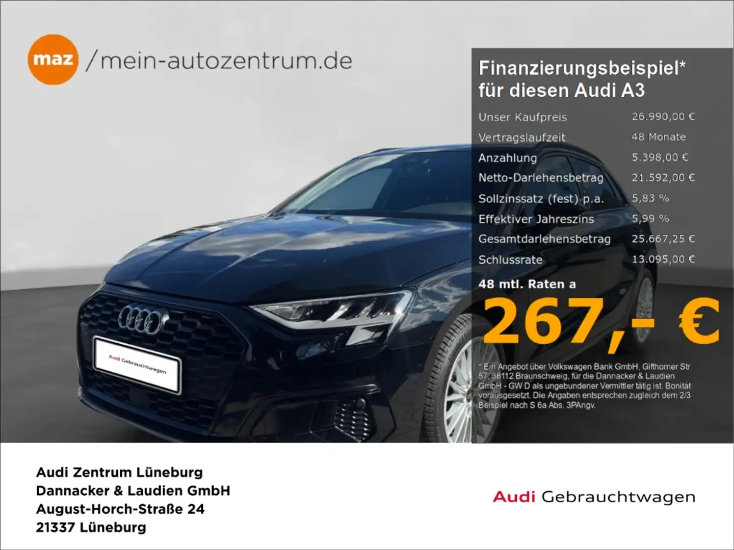 Audi A3 Sportback 30 2.0 TDI advanced Alu LED AHK Smartpho Schwarz - 1
