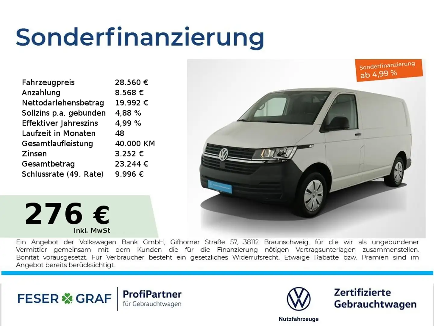 Volkswagen T6.1 Transporter 6.1 Kasten 2.0TDI KomfortPaket-Plus Klimaanlage Weiß - 1