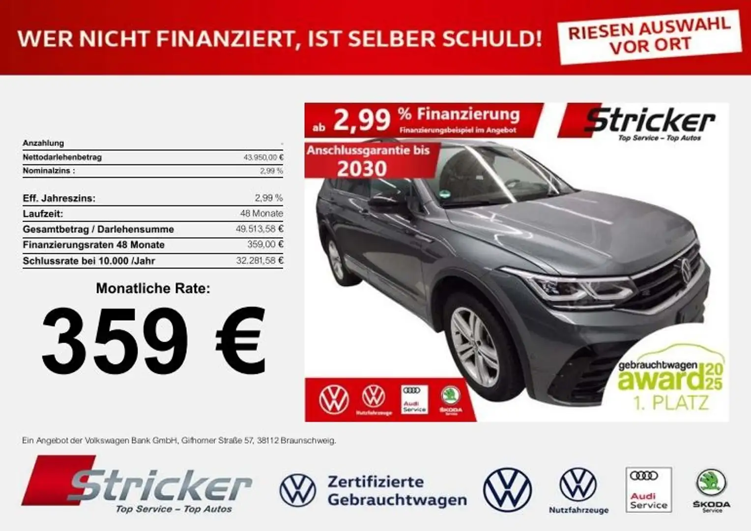 Volkswagen Tiguan Allspace R-Line 2.0 TDI DSG 4M 359,-ohne Anzahlung AHK Kam Grau - 2