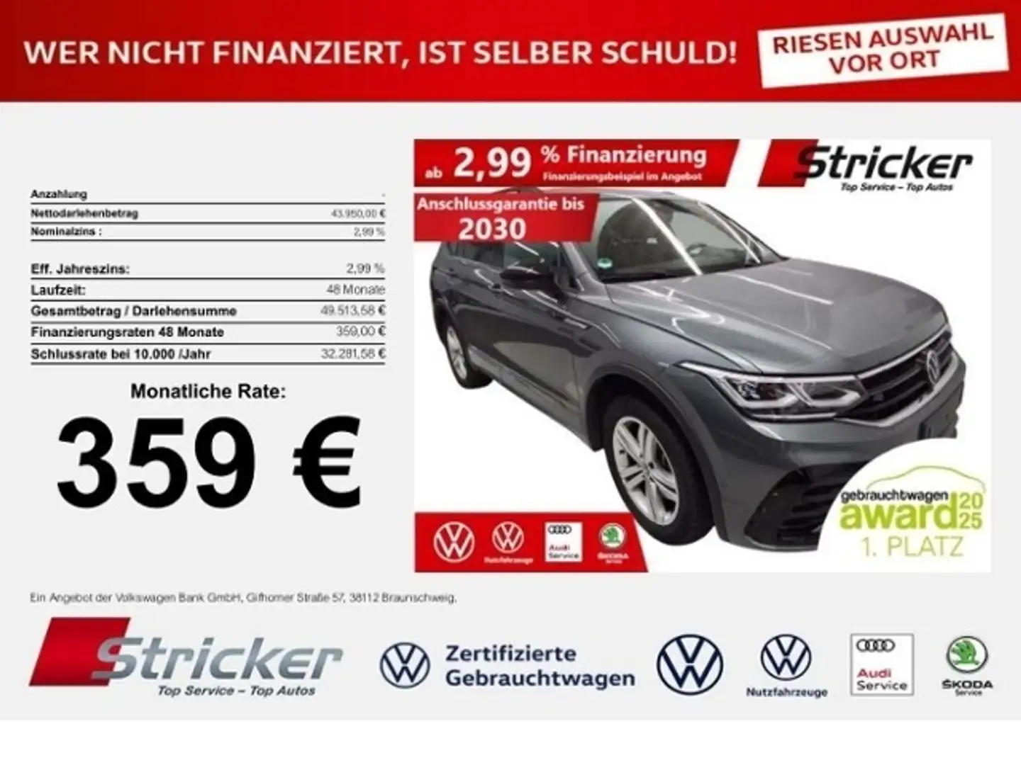 Volkswagen Tiguan Allspace R-Line 2.0 TDI DSG 4M 359,-ohne Anzahlung AHK Kam Grau - 1