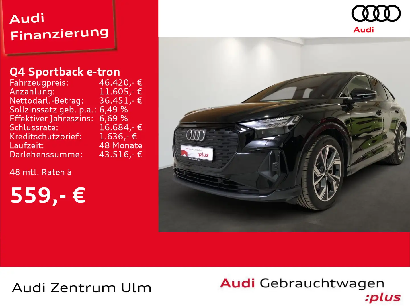 Audi Q4 e-tron Q4 Sportback 45 e-tron qu. S-Line AHK NAV+ R-KAM Schwarz - 1