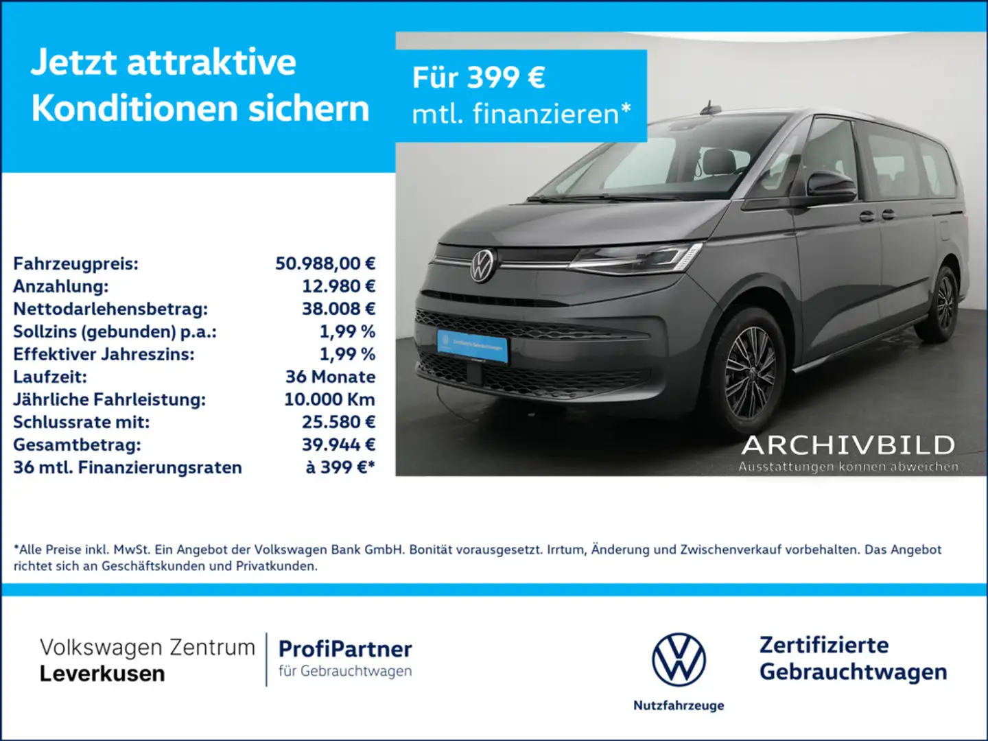 Volkswagen T7 Multivan Life lang 7-SITZER PANO LEDER AHK Grau - 1
