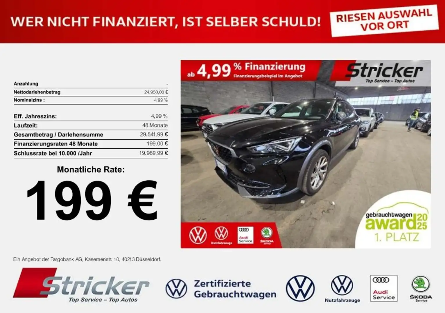 CUPRA Formentor 1.5TSI DSG 199,-ohne Anzahlung Navi ACC Чорний - 1