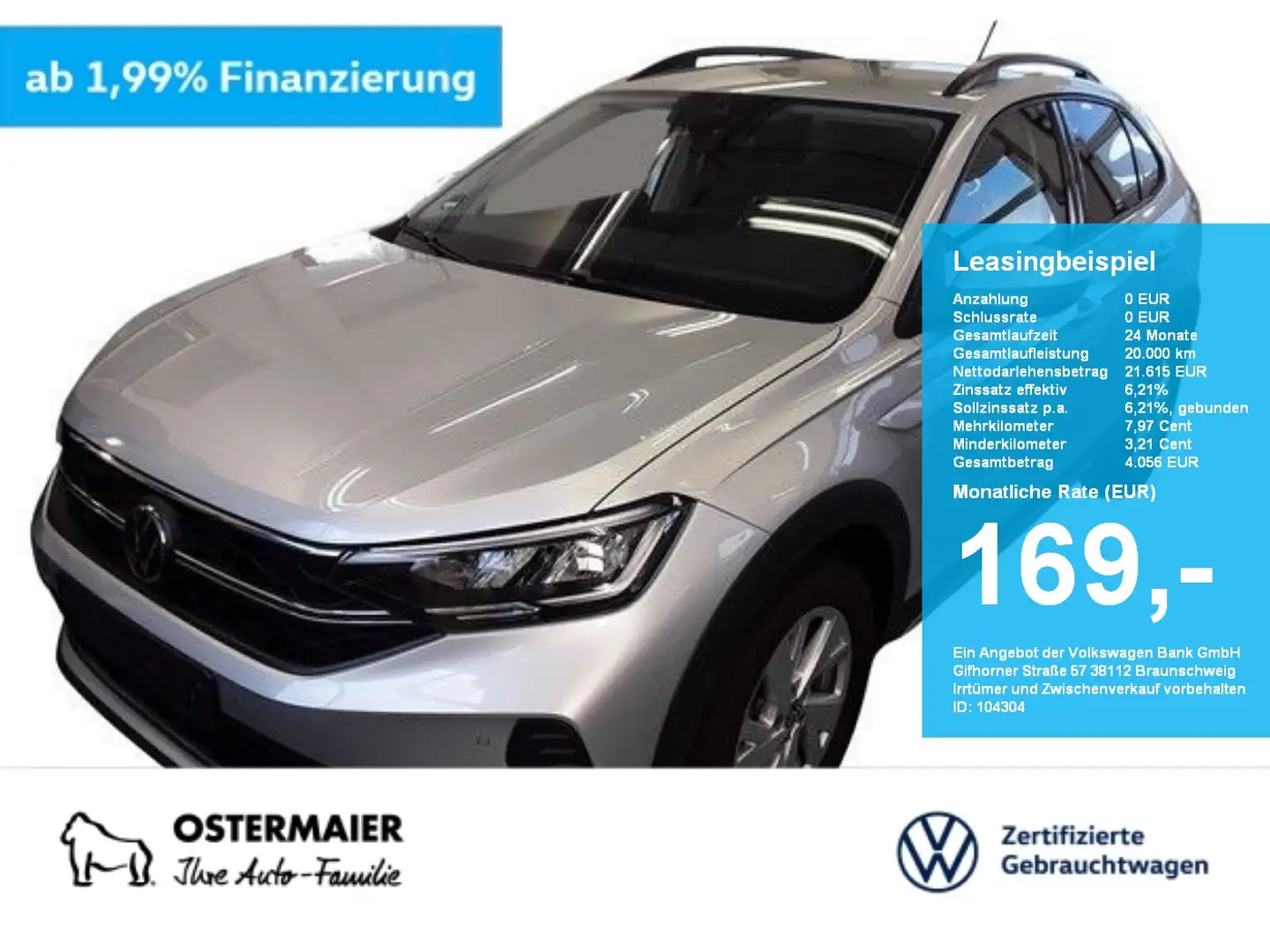 Volkswagen Taigo LIFE 1.0TSI 116PS NP.33 AHK.NAVI.LED.5JG.SHZG.APP- Silber - 1