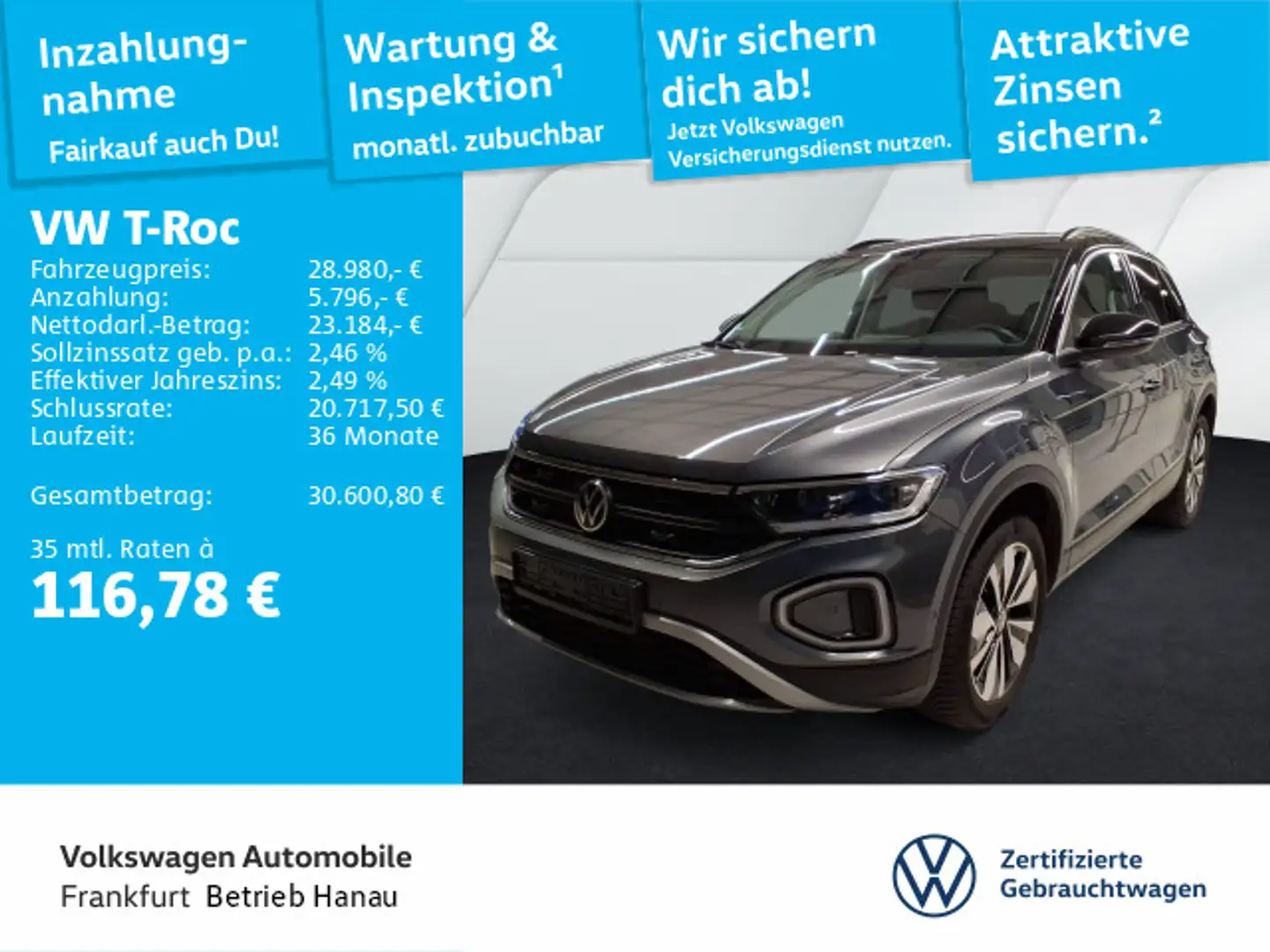 Volkswagen T-Roc 2.0 TDI DSG Goal Nav AHK Spurwechselassist Grau - 1