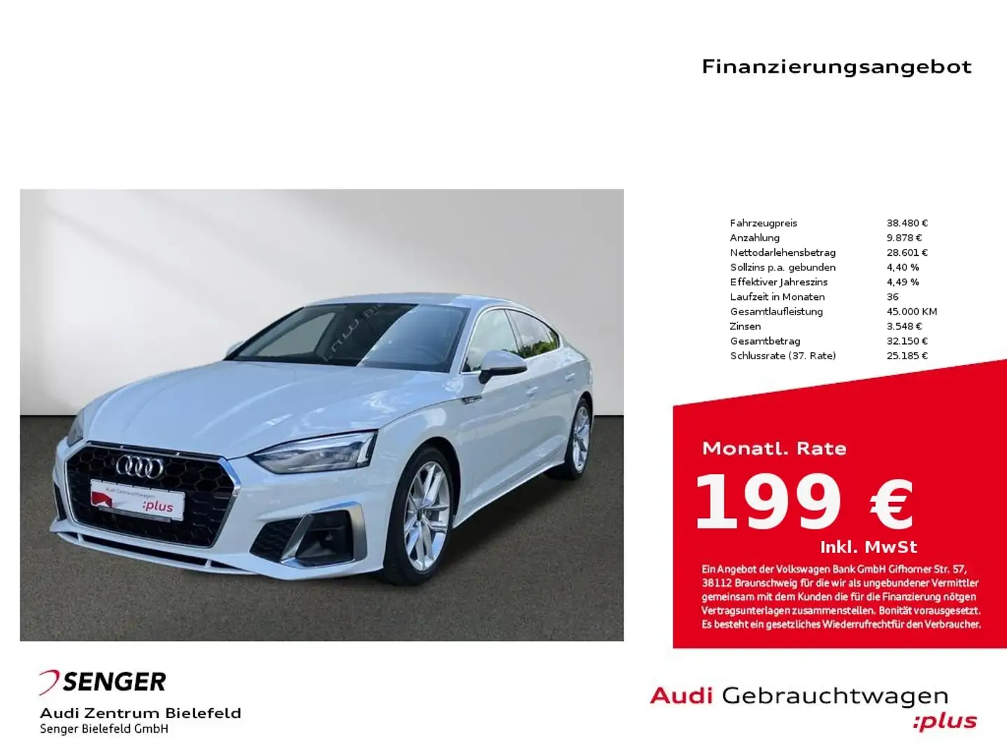 Audi A5 Sportback S line business 40 TDI MMI LED Blanc - 1