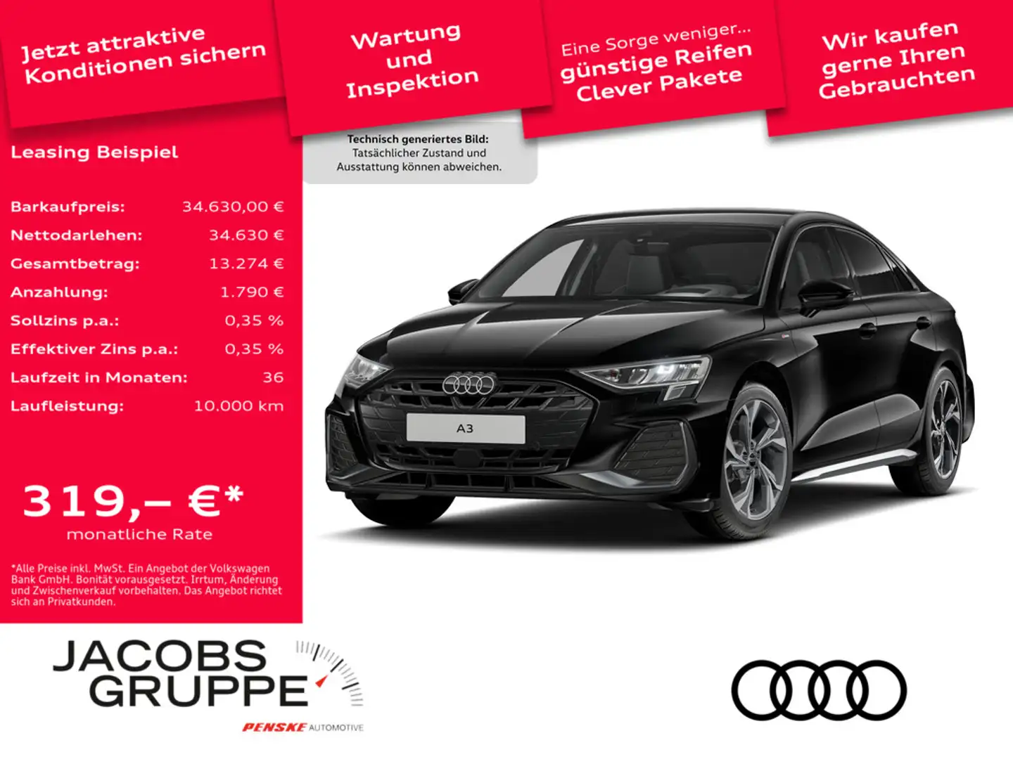 Audi A3 Limousine 35 TFSI S tronic S line AHK, Bus Schwarz - 1