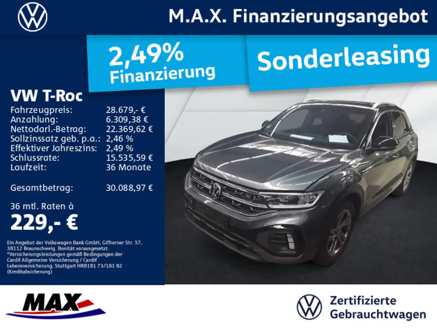 Volkswagen T-Roc 1.5 TSI DSG R-LINE LED+AHK+KAMERA+NAVI+VCP Grau - 1