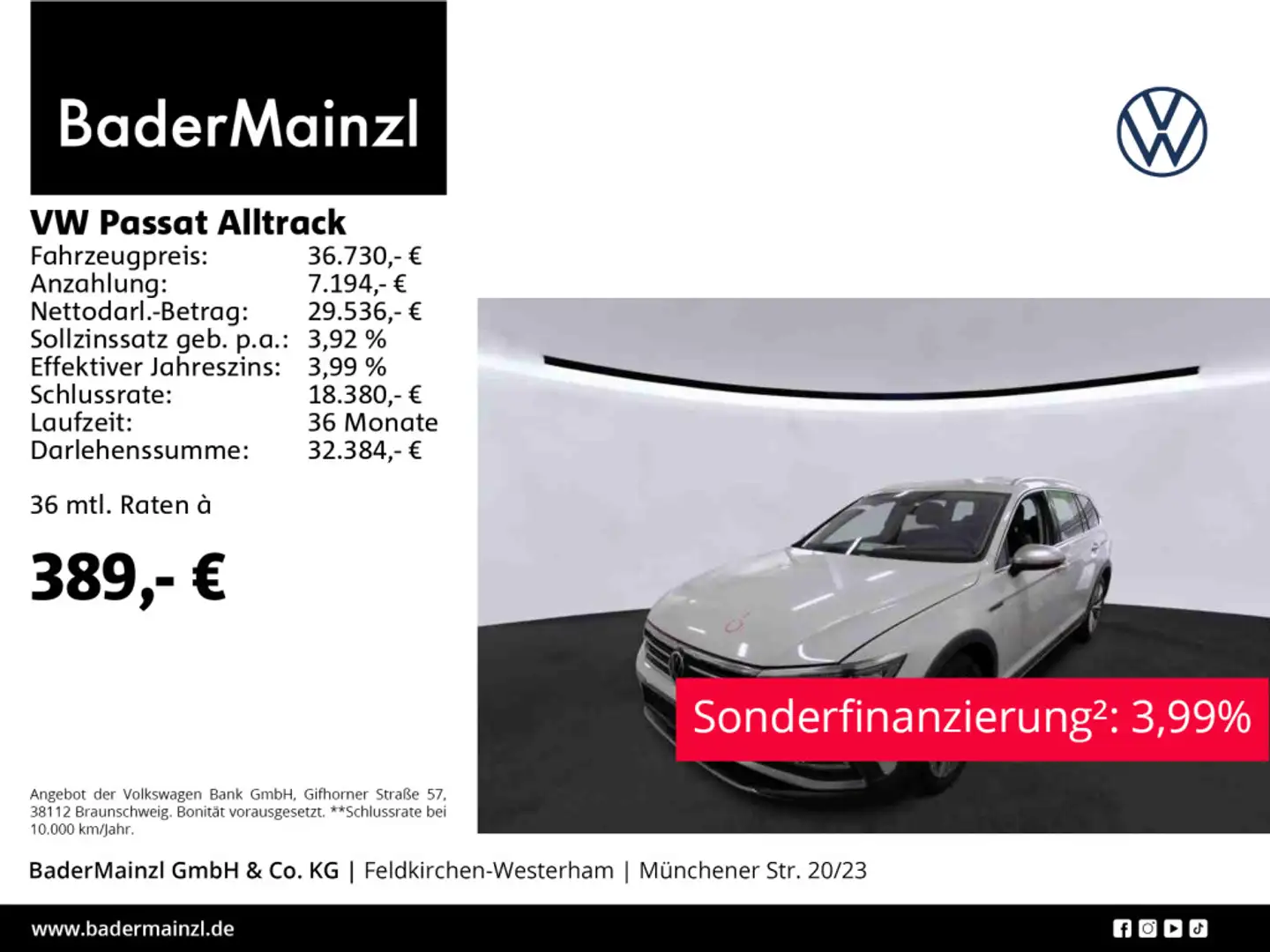 Volkswagen Passat Variant Passat Alltrack 2.0 TDI 4M DSG Matrix 360° Stdhz Weiß - 1
