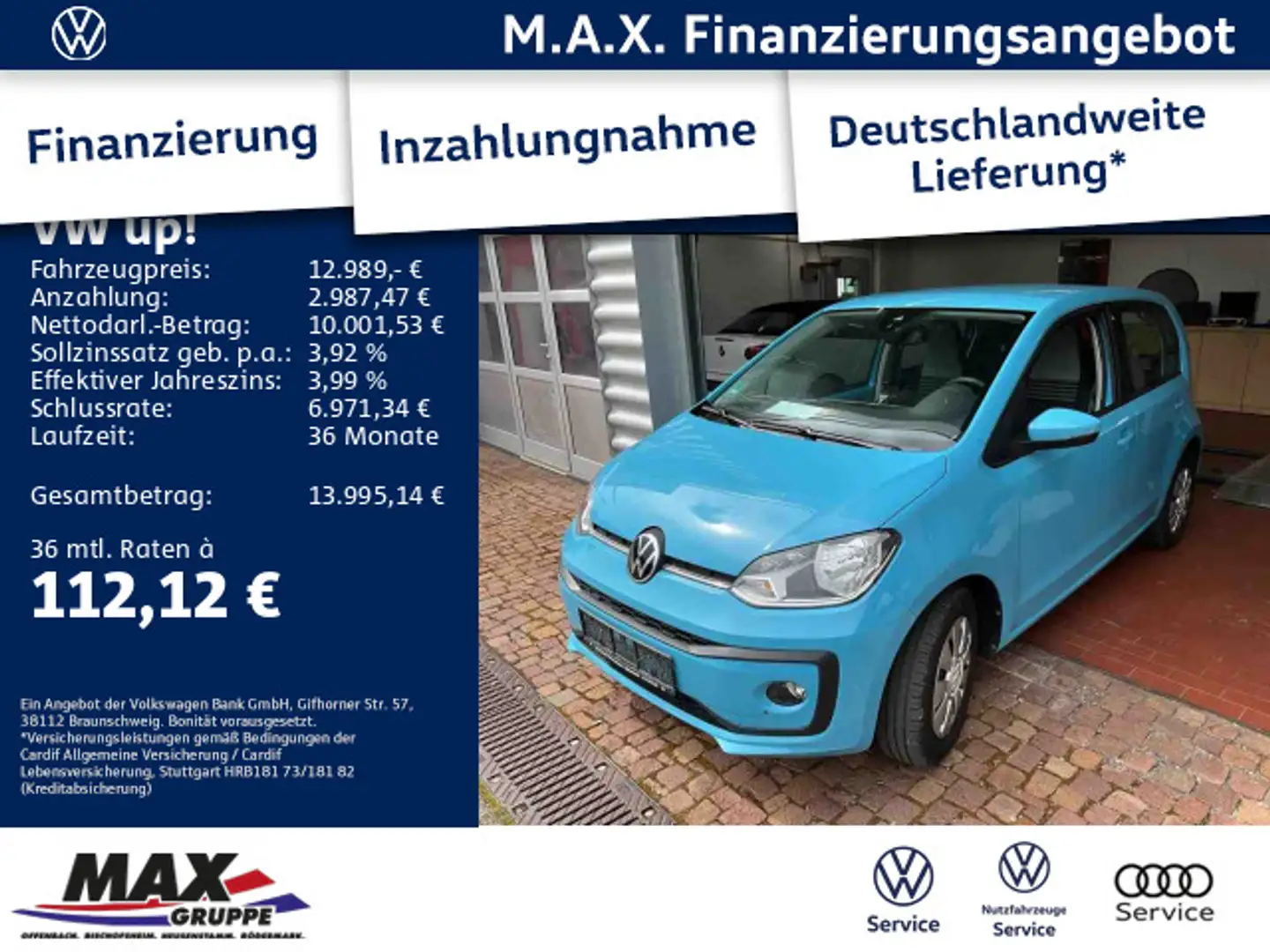 Volkswagen up! 1.0 TSI MOVE +KAMERA+WINTER+PDC+KLIMA+TEMPO+ Blau - 1