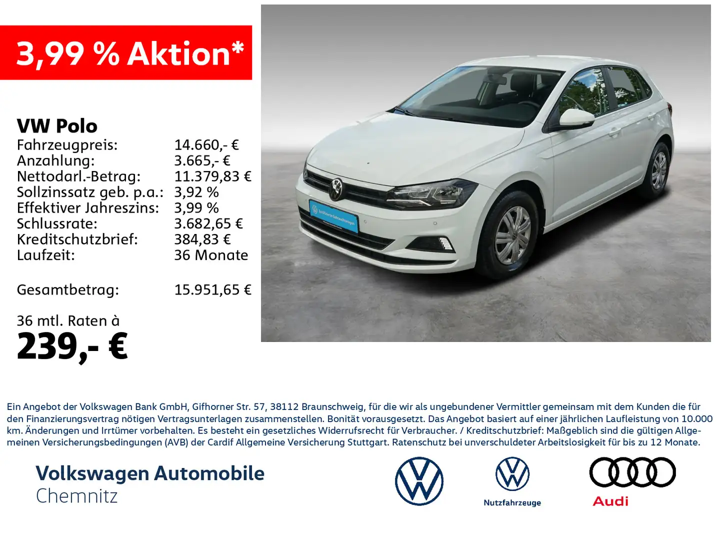 Volkswagen Polo 1.0 Trendline Start/Stopp Sitzheizung DAB+ Weiß - 1