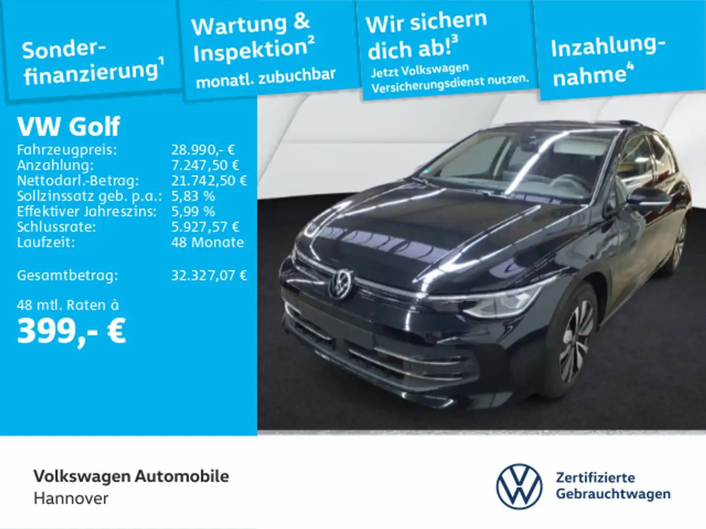 Volkswagen Golf VIII 2.0 TDI DSG Goal Navi AHK LED DigCockp Schwarz - 1