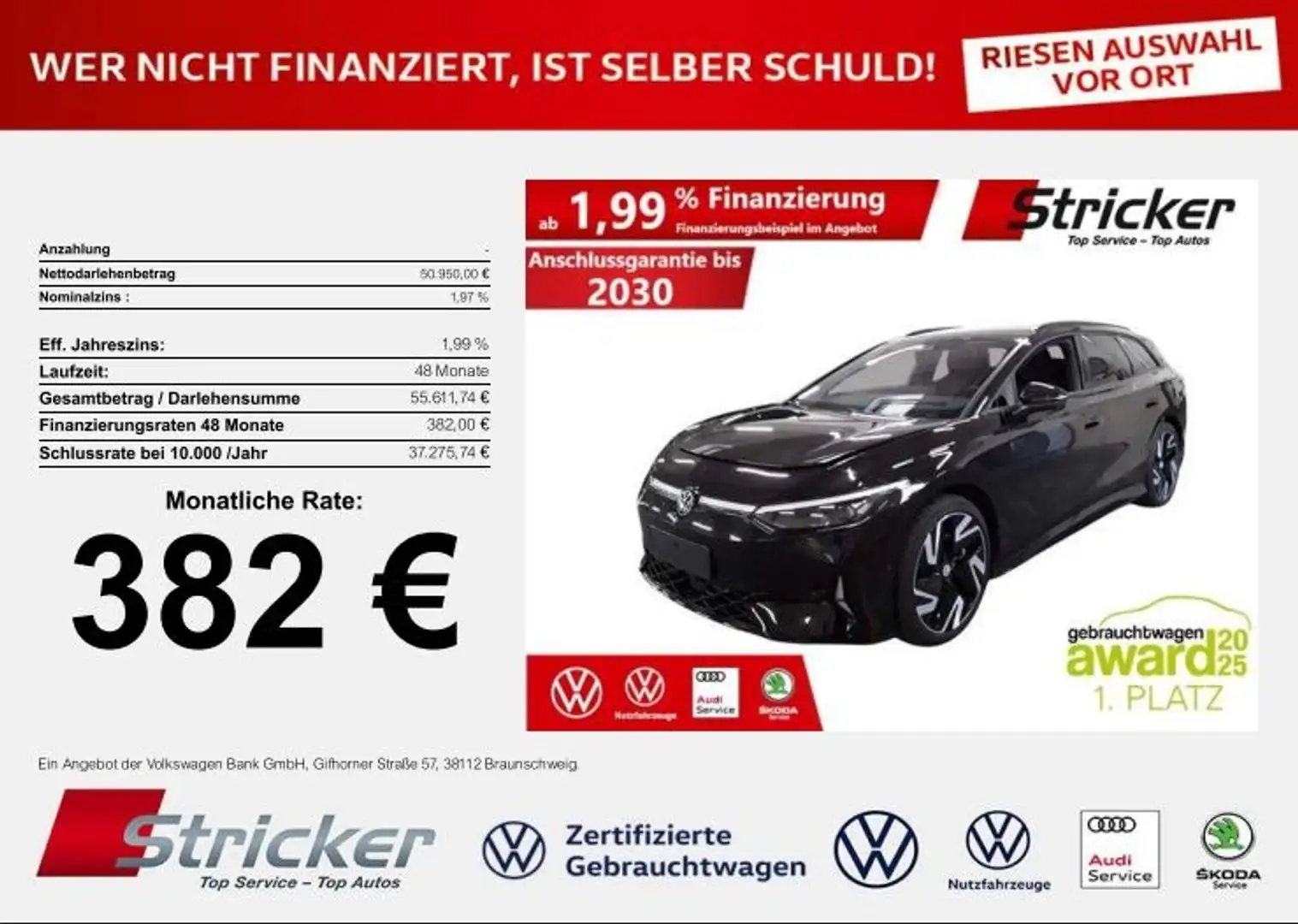 Volkswagen ID.7 GTX Tourer 250/86 382,-ohne Anzahlung AHK DCC Wär Schwarz - 1