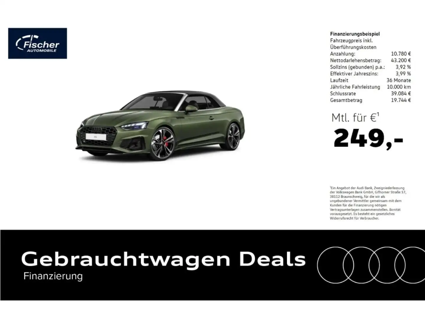 Audi A5 Cabriolet 40 TDI S line Competition AHK/NAV Grün - 1