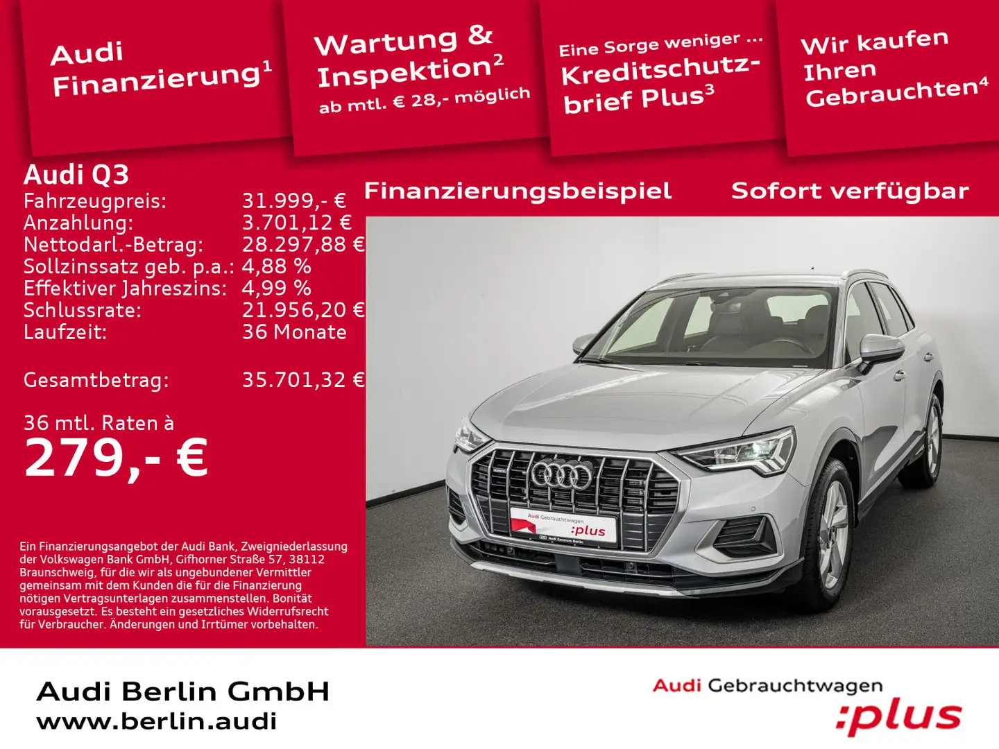 Audi Q3 advanced 40 TDI qu. S tr. VIRTUAL LED NAVI PD Zilver - 1