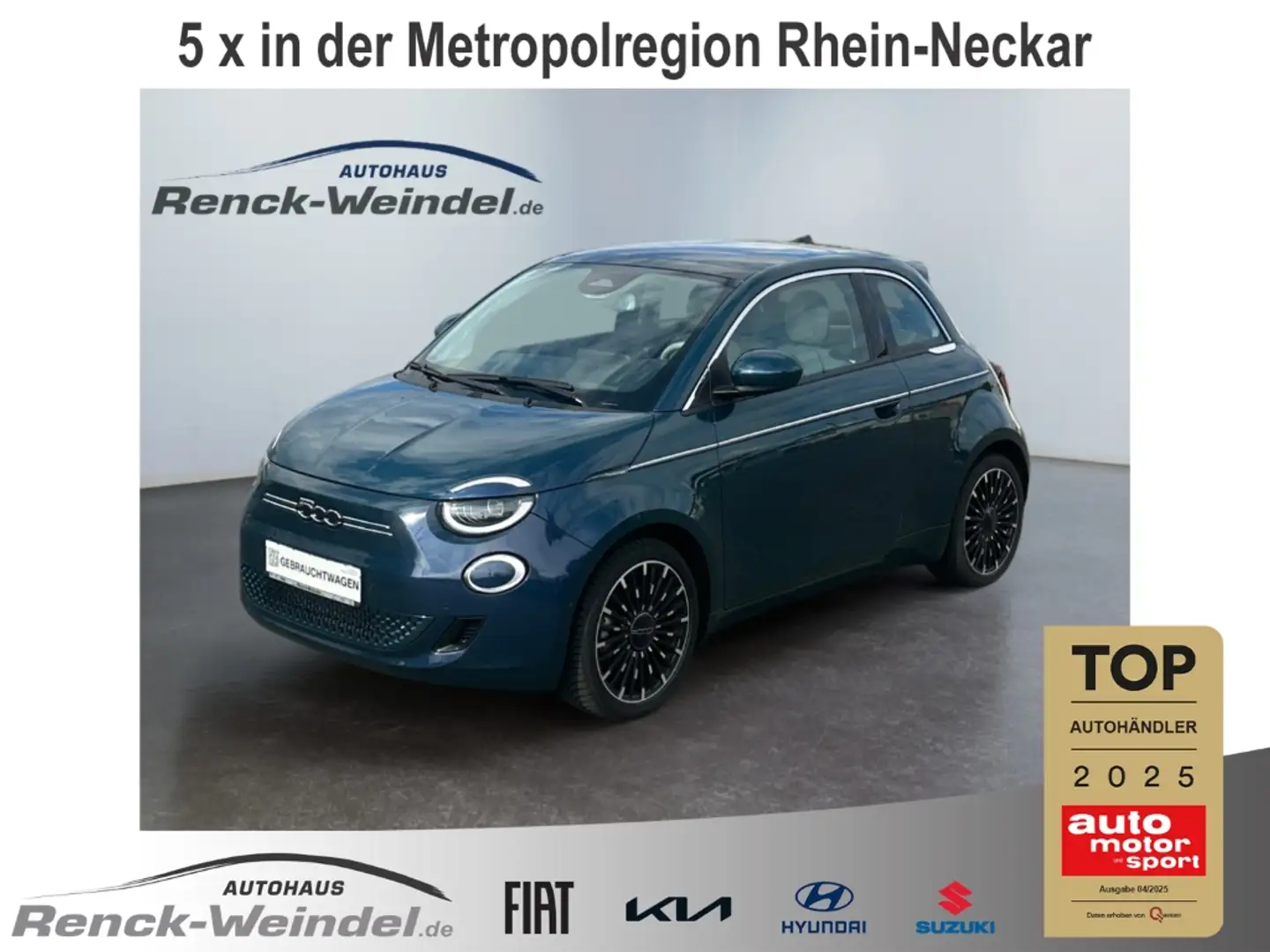 Fiat 500e La Prima 42kWh El. Panodach Navi SHZ Klimaautom PD Grün - 1