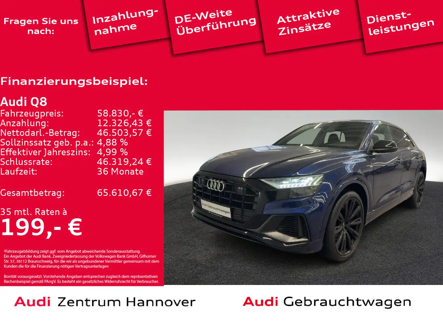 Audi Q8 55 TFSI quattro HD Matrix AHK B&O Luft Kamera Modrá - 1