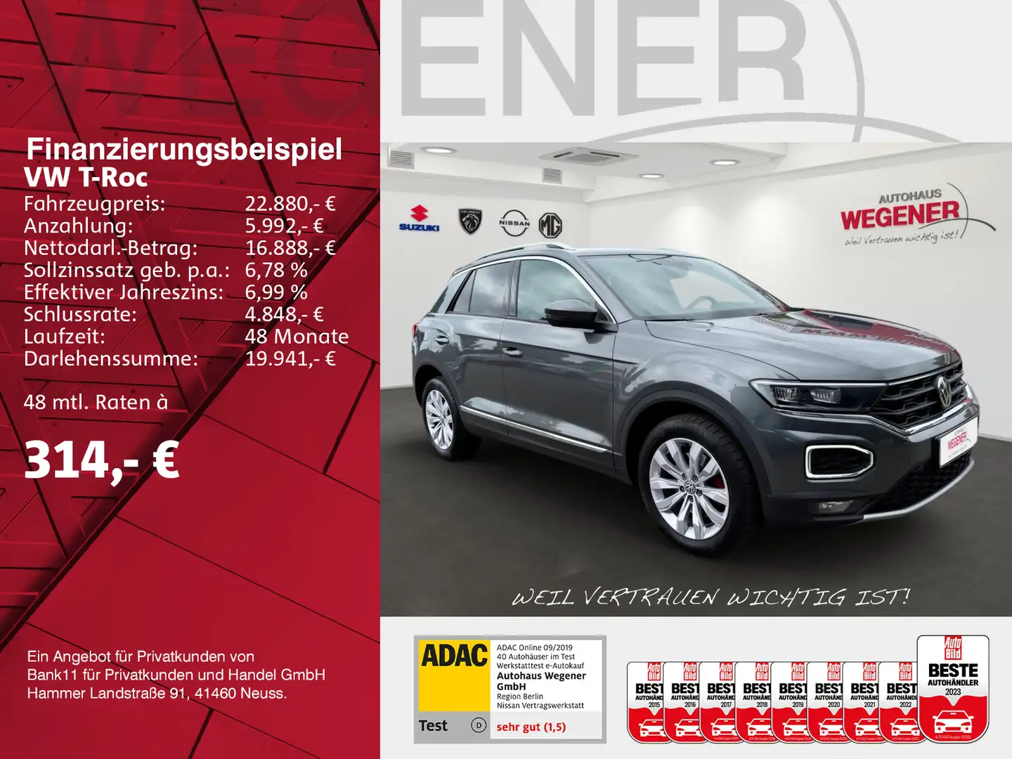 Volkswagen T-Roc 2.0 TSI Sport DSG 4x4 PDC SHZ CARPLAY Grigio - 2