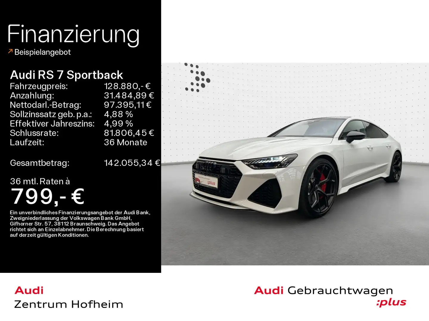 Audi RS7 performance*280 km/h*B&O*HUD*Pano Weiß - 1