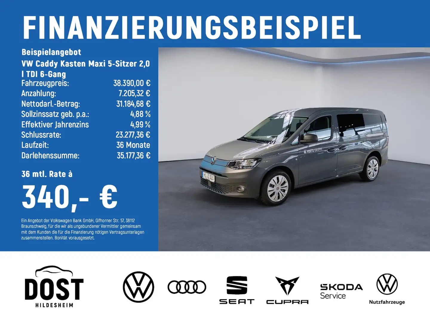 Volkswagen Caddy Kasten Maxi 5-Sitzer 2,0 l TDI 6-Gang AHK Grau - 2