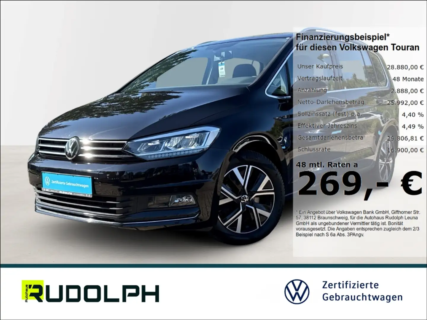 Volkswagen Touran Highline 1.5 TSI DSG LED DAB ACC SHZ Klima Noir - 1