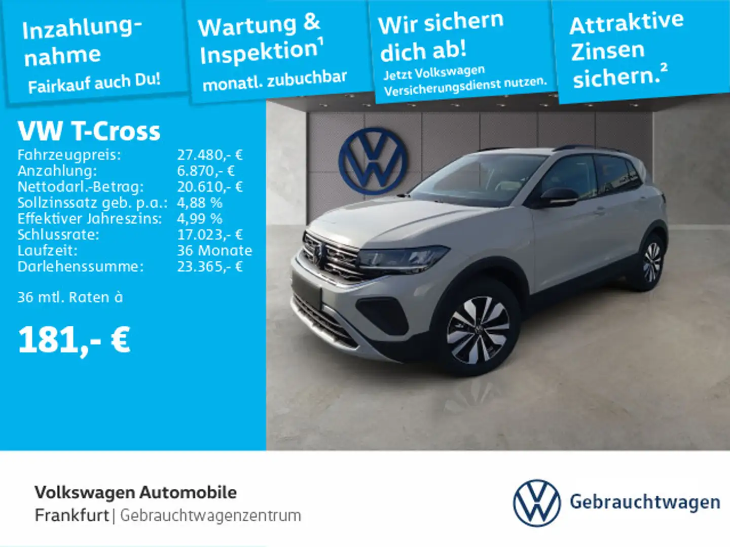 Volkswagen T-Cross 1.0 TSI DSG Life FrontAssist LED DAB+ Grau - 1