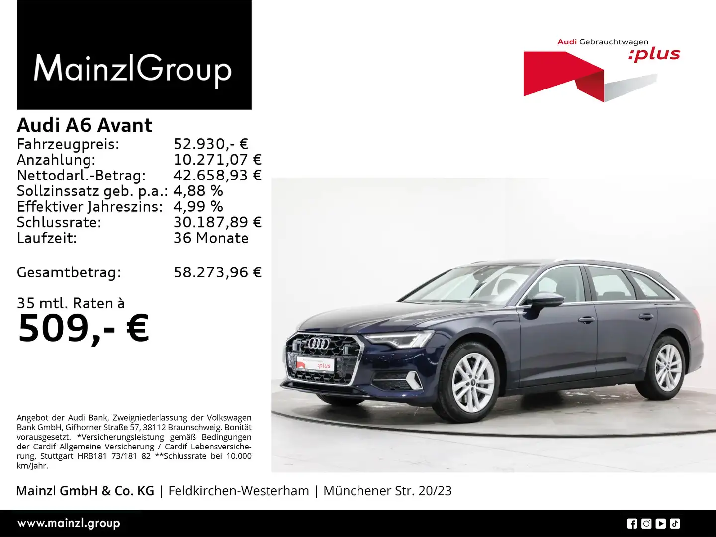 Audi A6 50 TDI quattro AHK Navi SHZ Kamera ACC Blau - 1