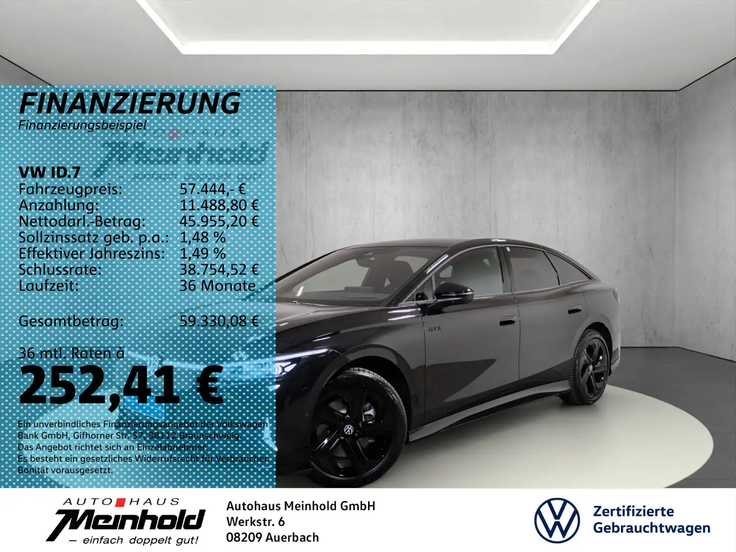 Volkswagen ID.7 GTX 4-motion, AHK, Dach, Harman-Kardon,Navi Schwarz - 1