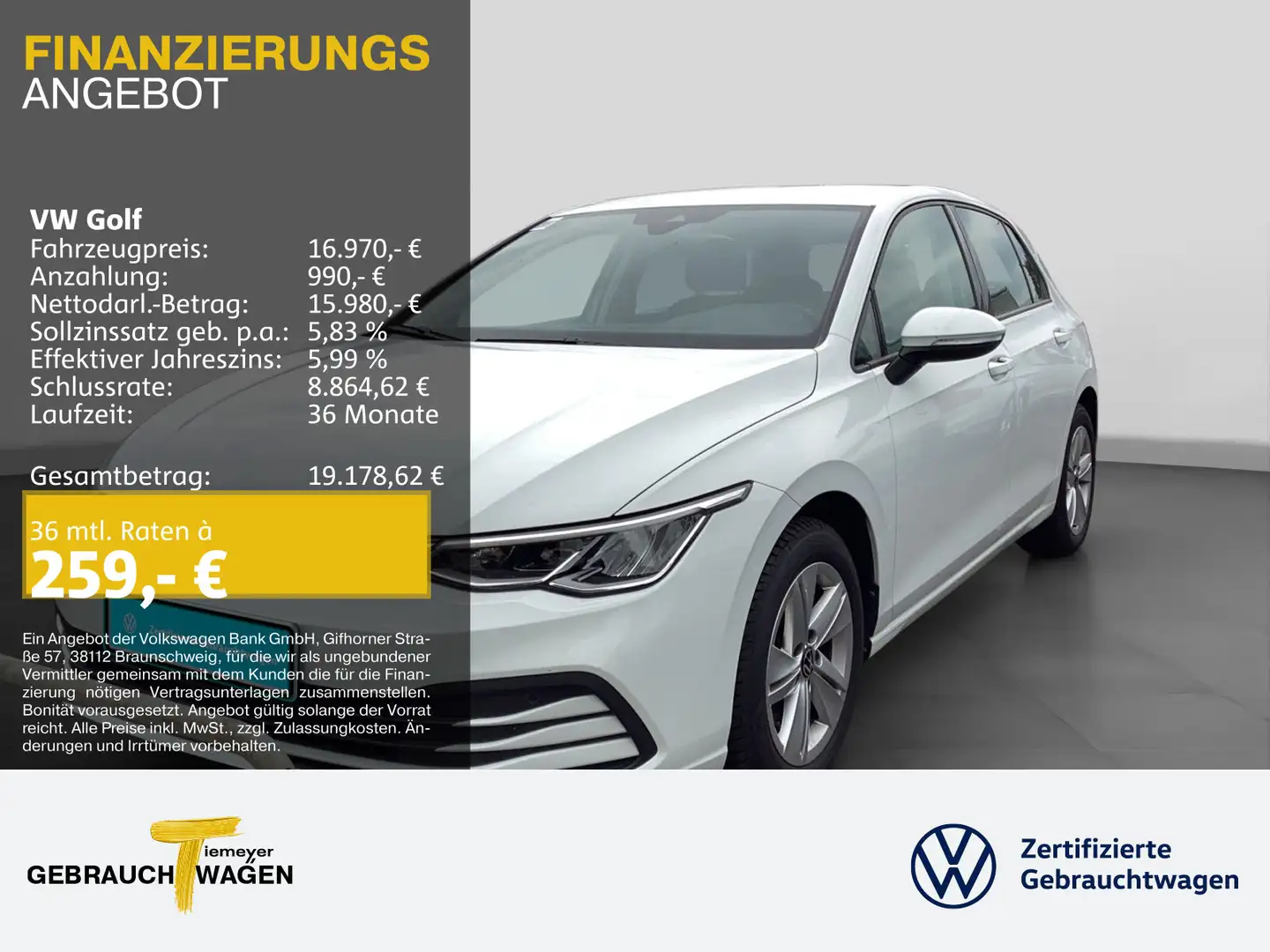 Volkswagen Golf 1.0 TSI NAVI ALU GANZJAHRESREIFEN Bianco - 1