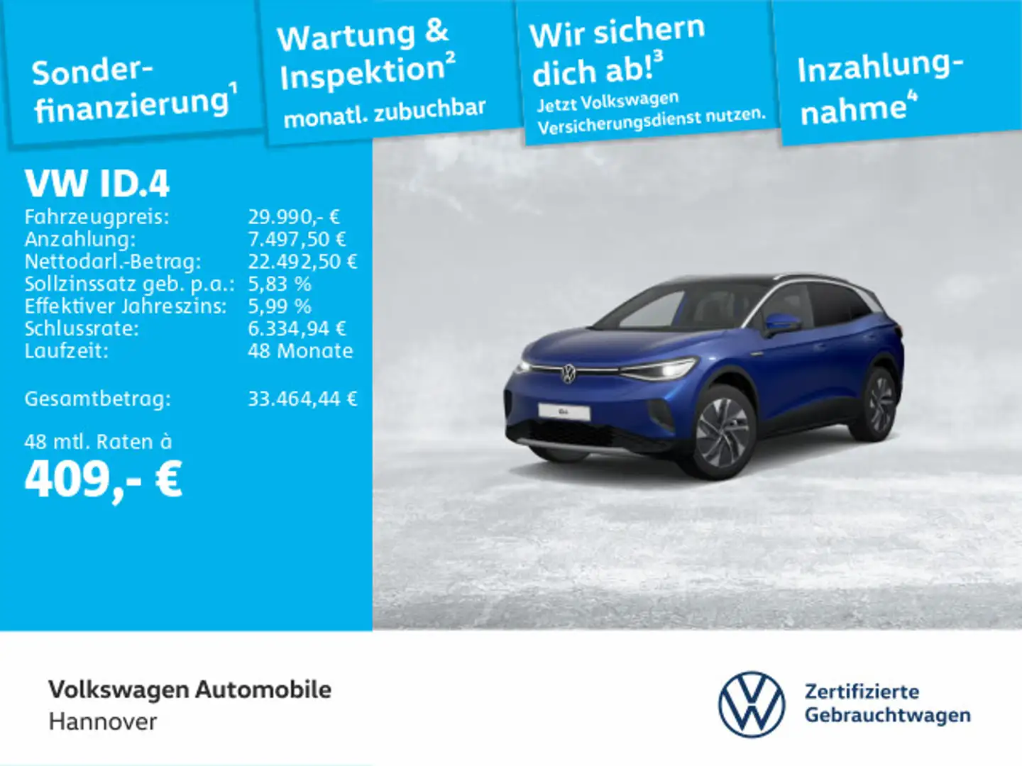 Volkswagen ID.4 Pro Performance Navi Pano AHK LED ACC PDC S Blau - 1