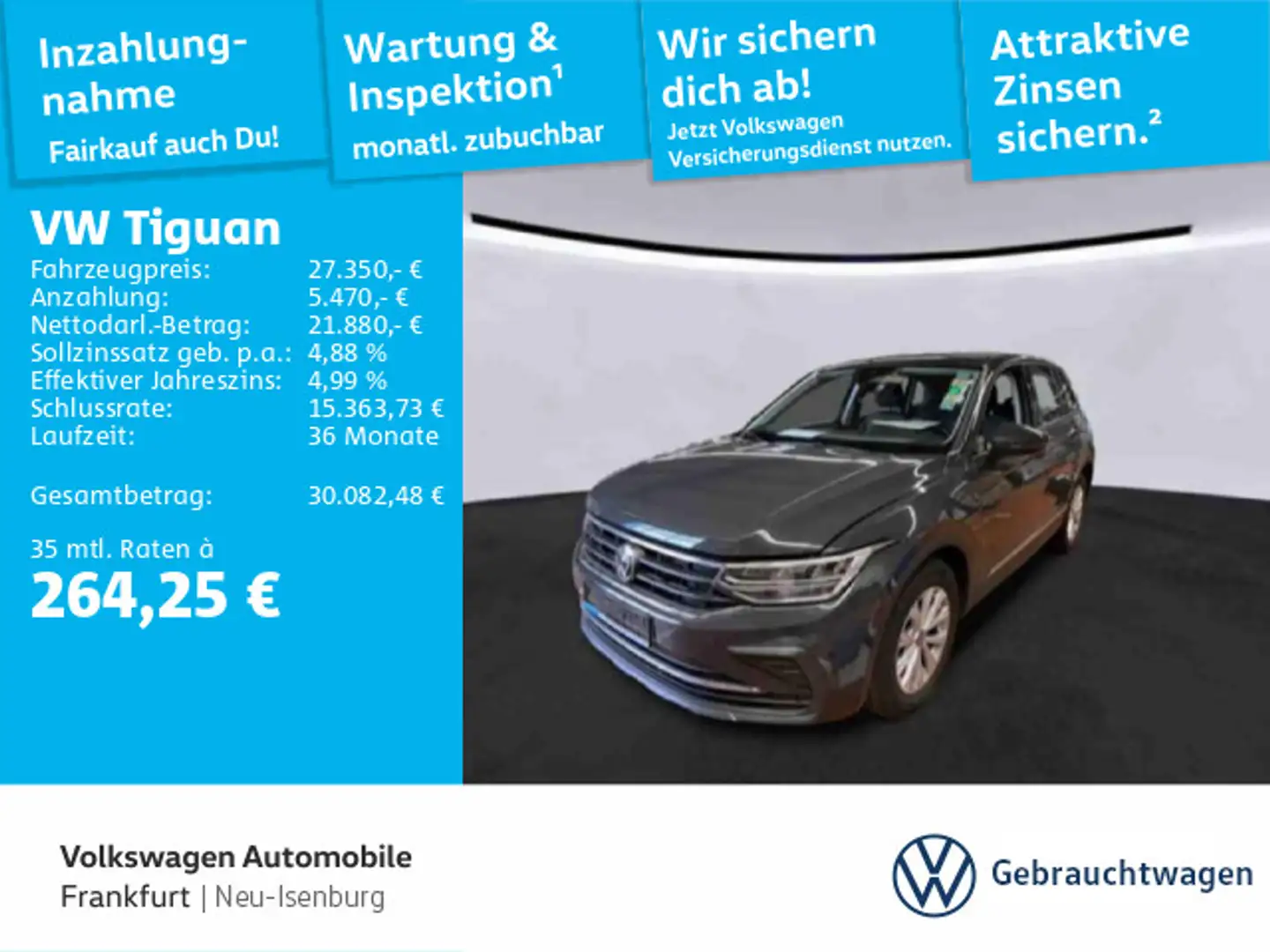 Volkswagen Tiguan 2.0 TDI Navi LED DAB+ FrontAssist Grau - 1