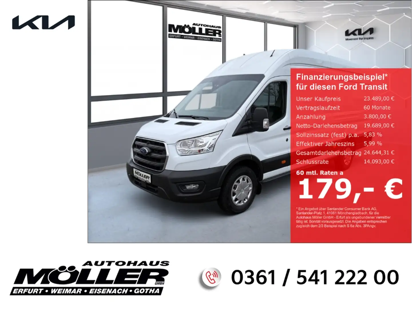 Ford Transit 350 L4H3 Trend Kasten Kamera Sitzhzg PDC Blanc - 1