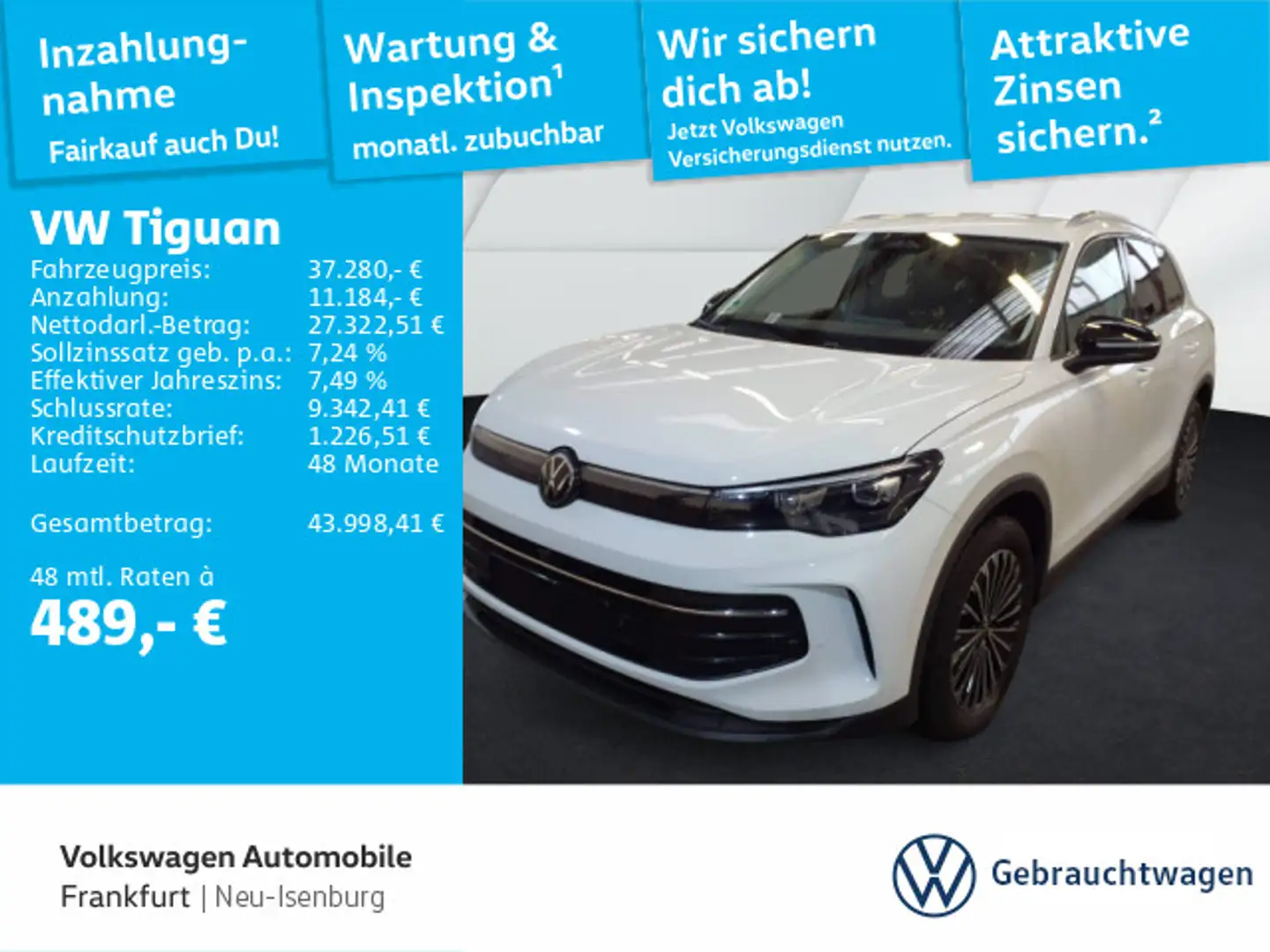 Volkswagen Tiguan 2.0 TDI DSG Goal Navi AHK Sprachassistent Weiß - 1