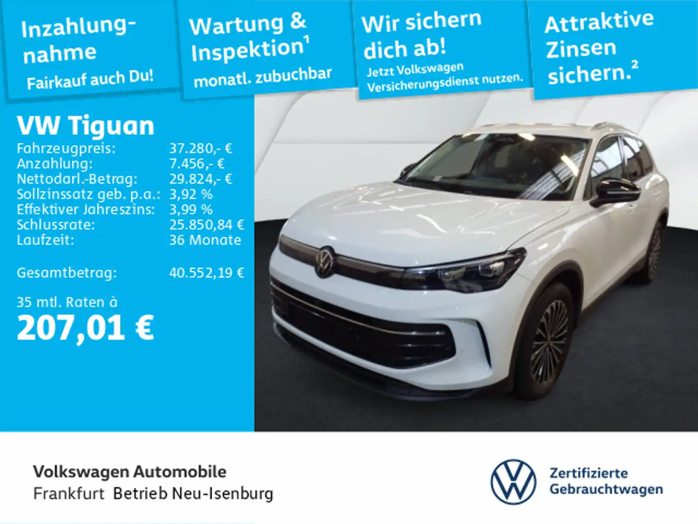 Volkswagen Tiguan 2.0 TDI DSG Goal Navi AHK Sprachassistent Weiß - 1