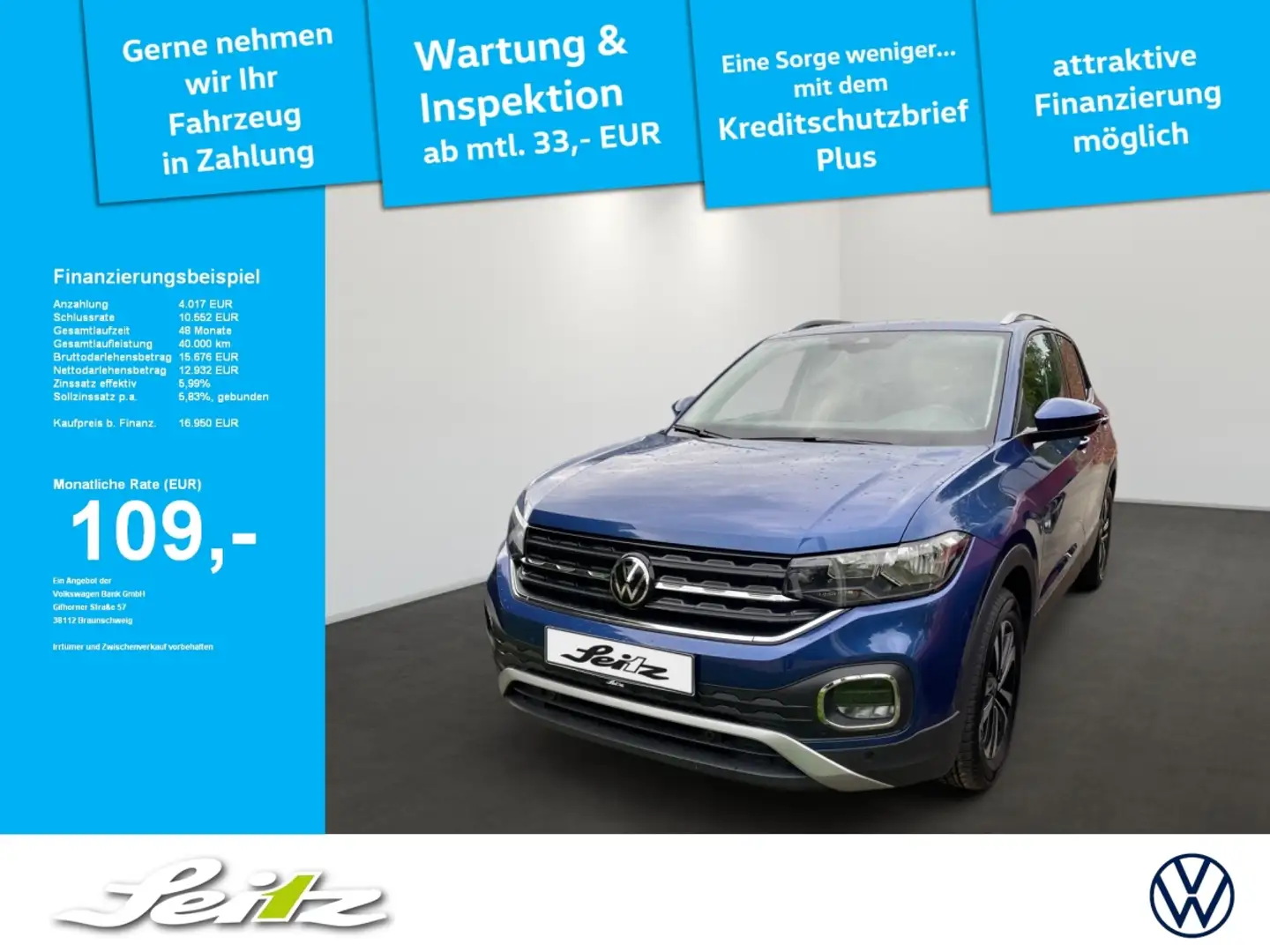 Volkswagen T-Cross 1.0 TSI United *KAMERA*SITZH*APPCON* Modrá - 1