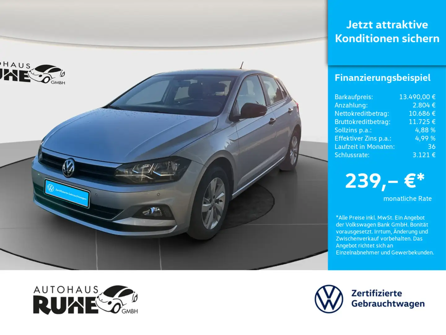 Volkswagen Polo Trendline 1.0 48 kW 5-Gang SHZ PDC KLIMA Silber - 1