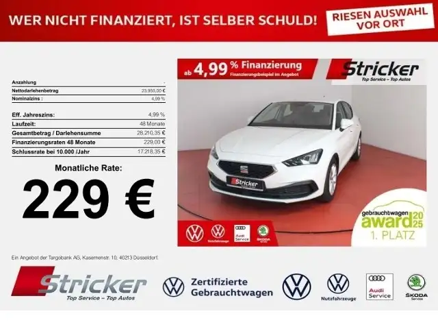 Seat Leon Style 2.0TDI DSG 229, ohne Anzahlung Navi AHK