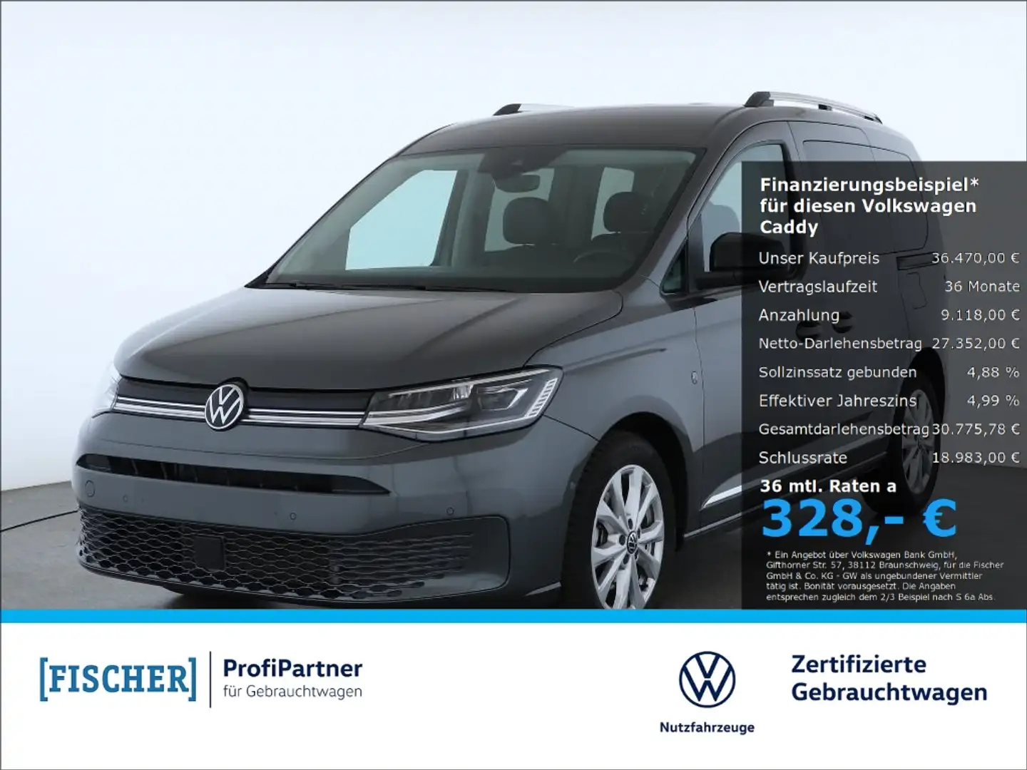 Volkswagen Caddy 2.0 TDI DSG Style LED AHK STHZ Navi Rear View ACC Grau - 1