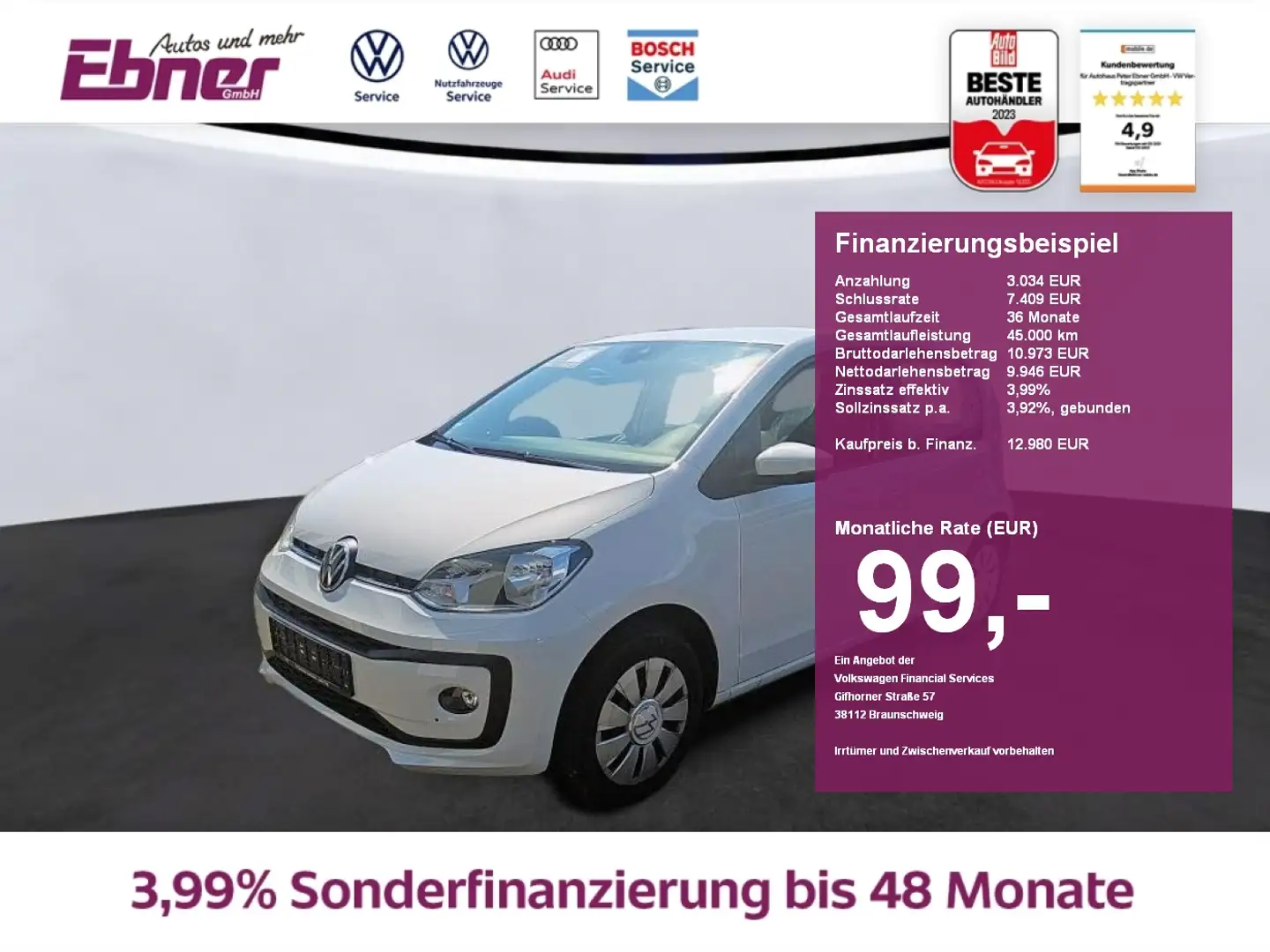 Volkswagen up! 4-TÜRER 65PS KAMERA+SITZHZG+GRA+KLIMA! Blanc - 1
