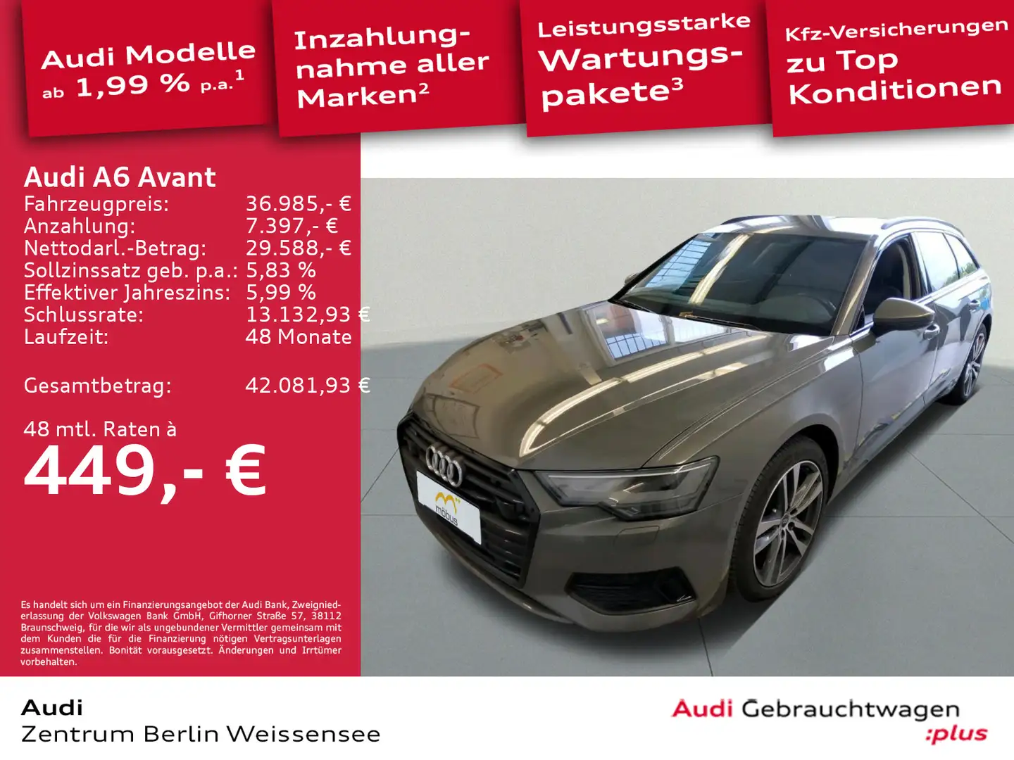 Audi A6 40 TDI S-TRO*QUA*LED*ACC*LEDER*NAVI*RFK Grau - 1