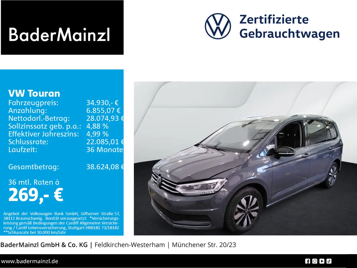 Volkswagen Touran 1.5 TSI DSG Goal 7-S. AHK Virtual ACC LED Grau - 1