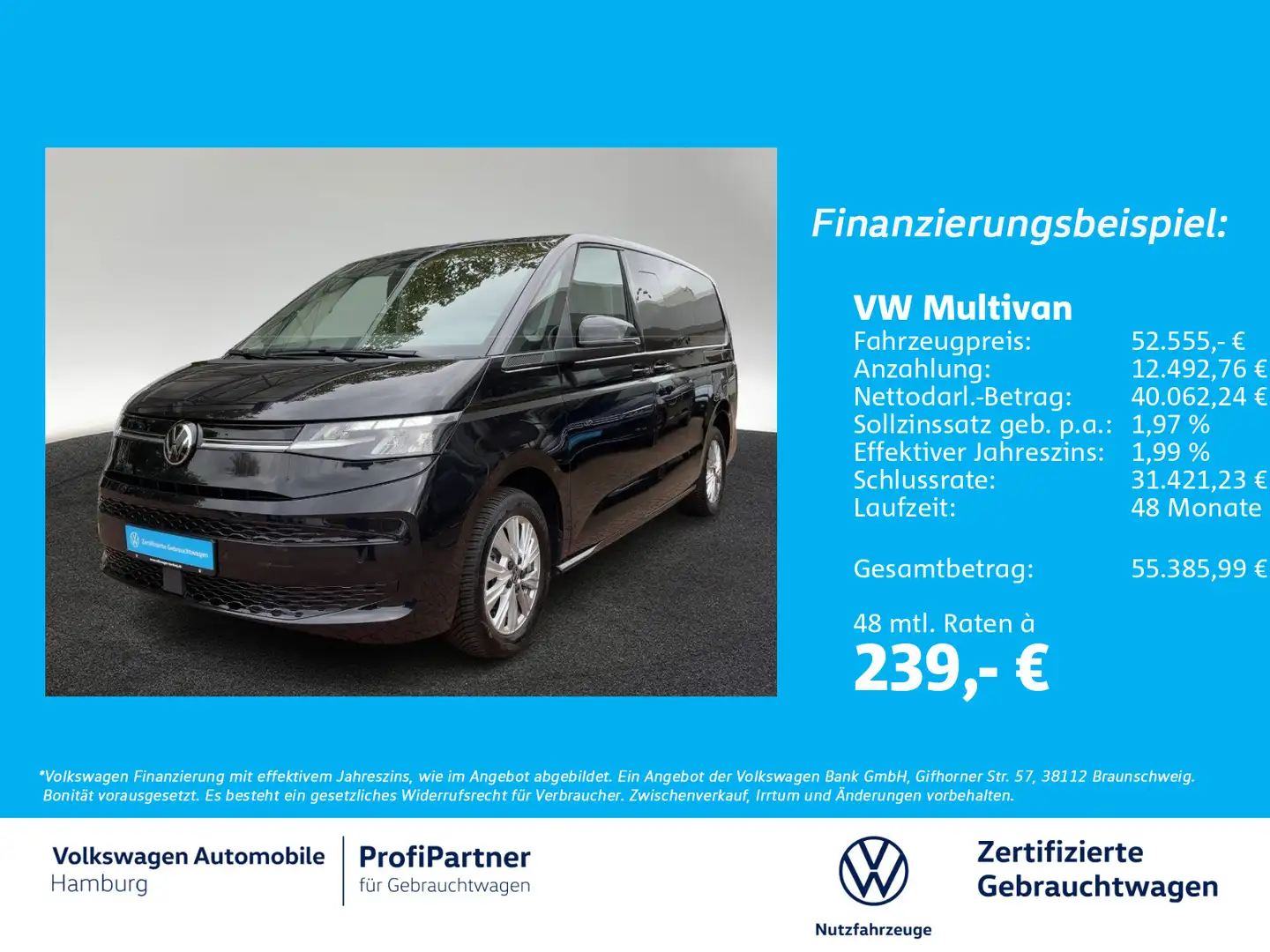 Volkswagen T7 Multivan 2.0 TDI Life lang DSG AHK Kamera Navi Schwarz - 1