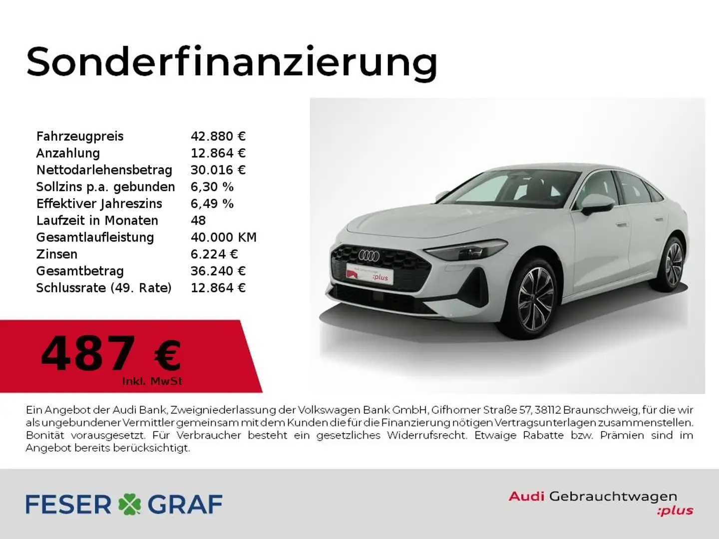 Audi A5 Lim. TFSI q. LED/Sportsitze/ACC+Parken/Navi Weiß - 1