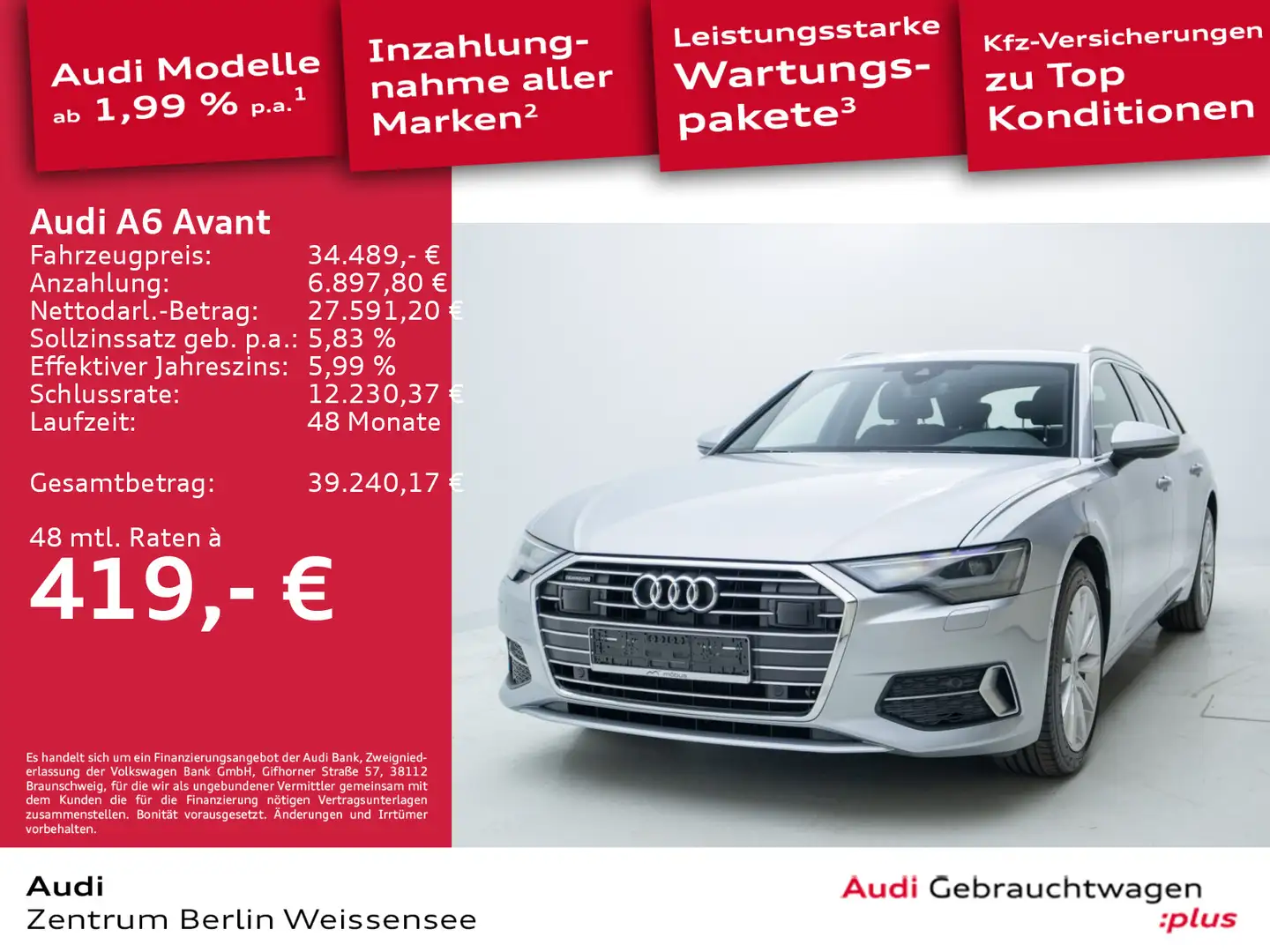 Audi A6 50 TDI TIPT*QUA*LED*RFK*ACC*SHZ*DAB*NAV Silber - 1