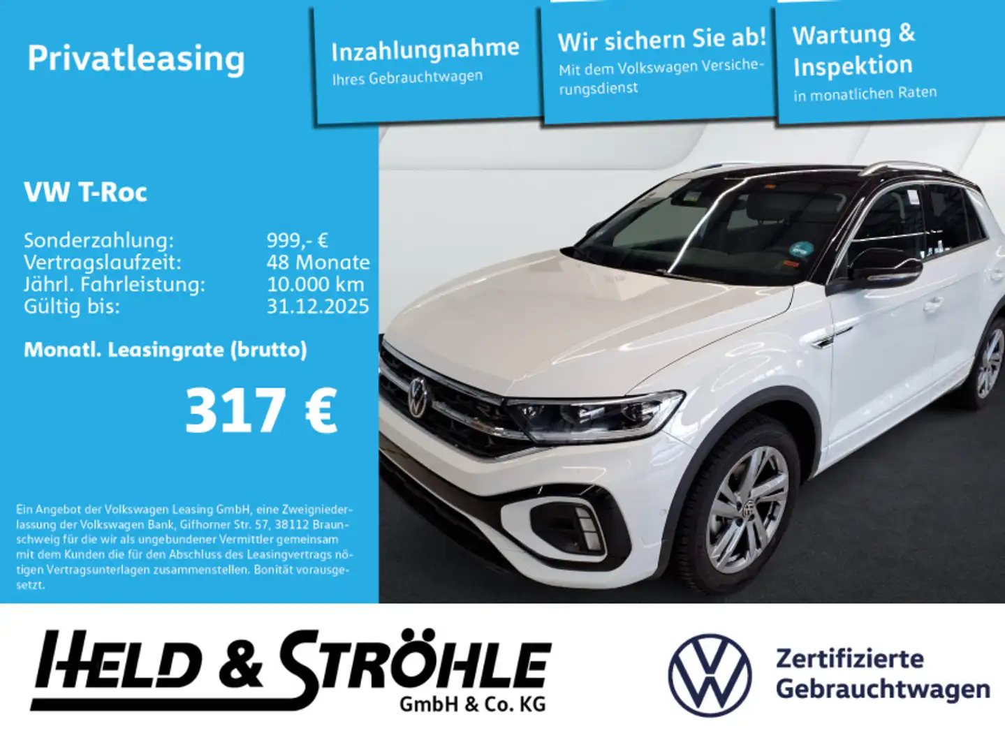 Volkswagen T-Roc R-LINE 1.5 TSI DSG AHK LED+ NAV KAM PDC SH Bianco - 1